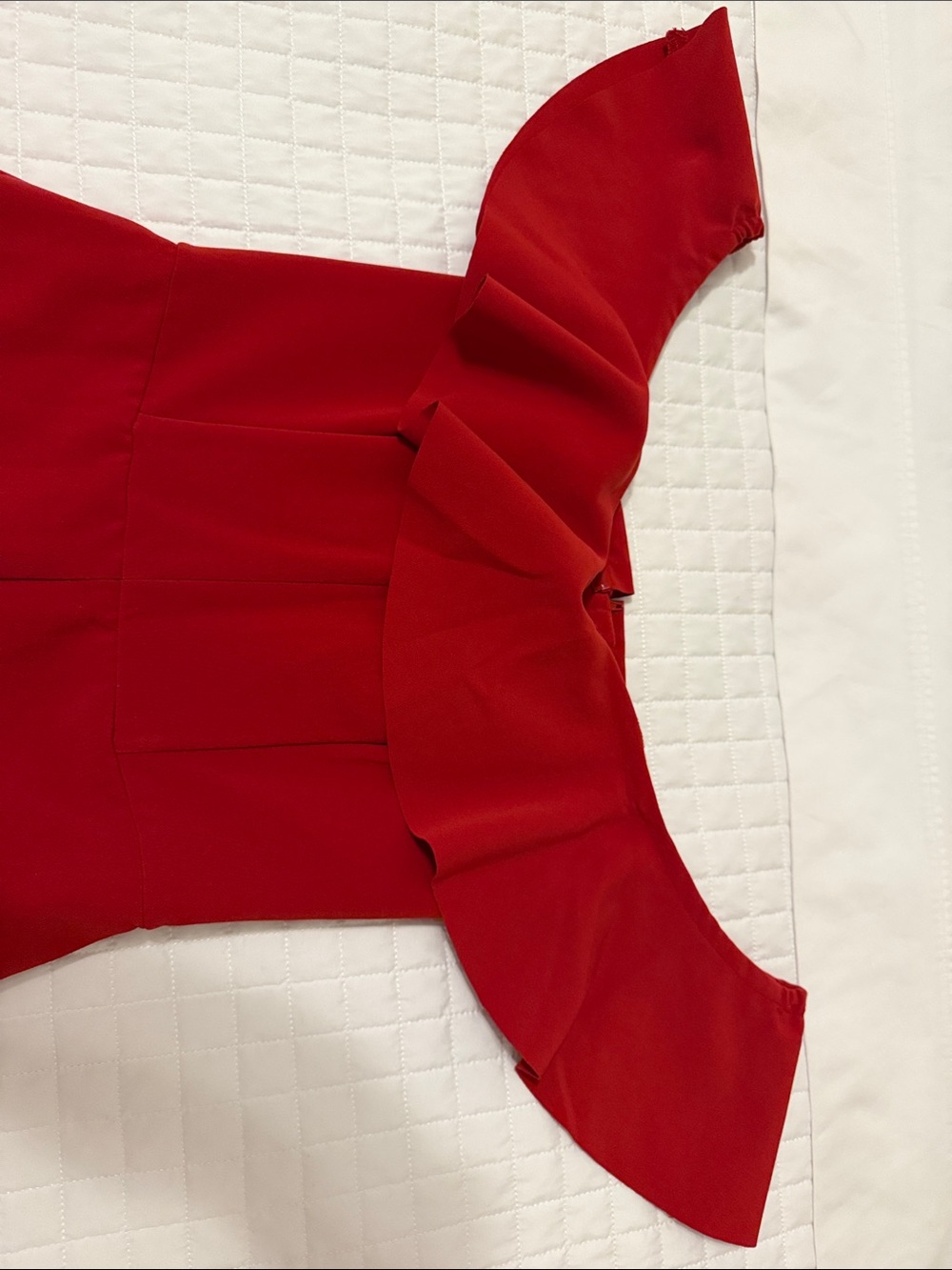 Red Off-Shoulder Ruffle Women’s Romper - Picture 2 of 2